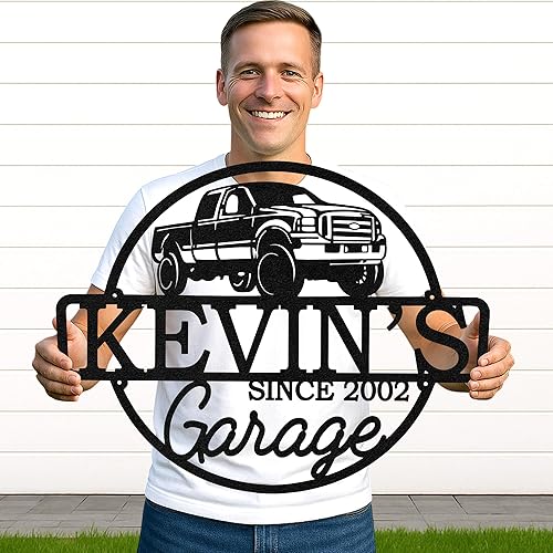Miniatura 26 de Letrero de taller de garaje personalizado para hombres, arte de pared de metal con nombre personalizado para cobertizo mecánico, decoración rústica