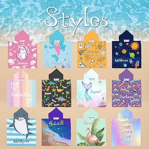Miniatura 2 de Toalla de playa personalizada con capucha para niños, toallas de playa personalizadas con capucha, súper absorbente, de secado rápido, personalizada