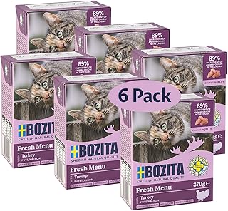 Bozita Tetra Nassfutter mit Pute in Gelee – 6x370g getreidefreies, zuckerfreies Katzenfutter – ohne Gentechnik, mit 7,5% Protein, 5% Fett – vollwertig & ausgewogen für Feinschmecker product image