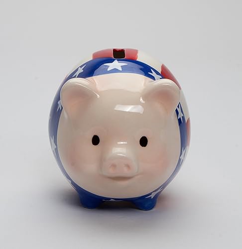 Miniatura 3 de Figura de cerdo patriótico de cerámica fina con bandera estadounidense, alcancía, 4-78 pulgadas de largo