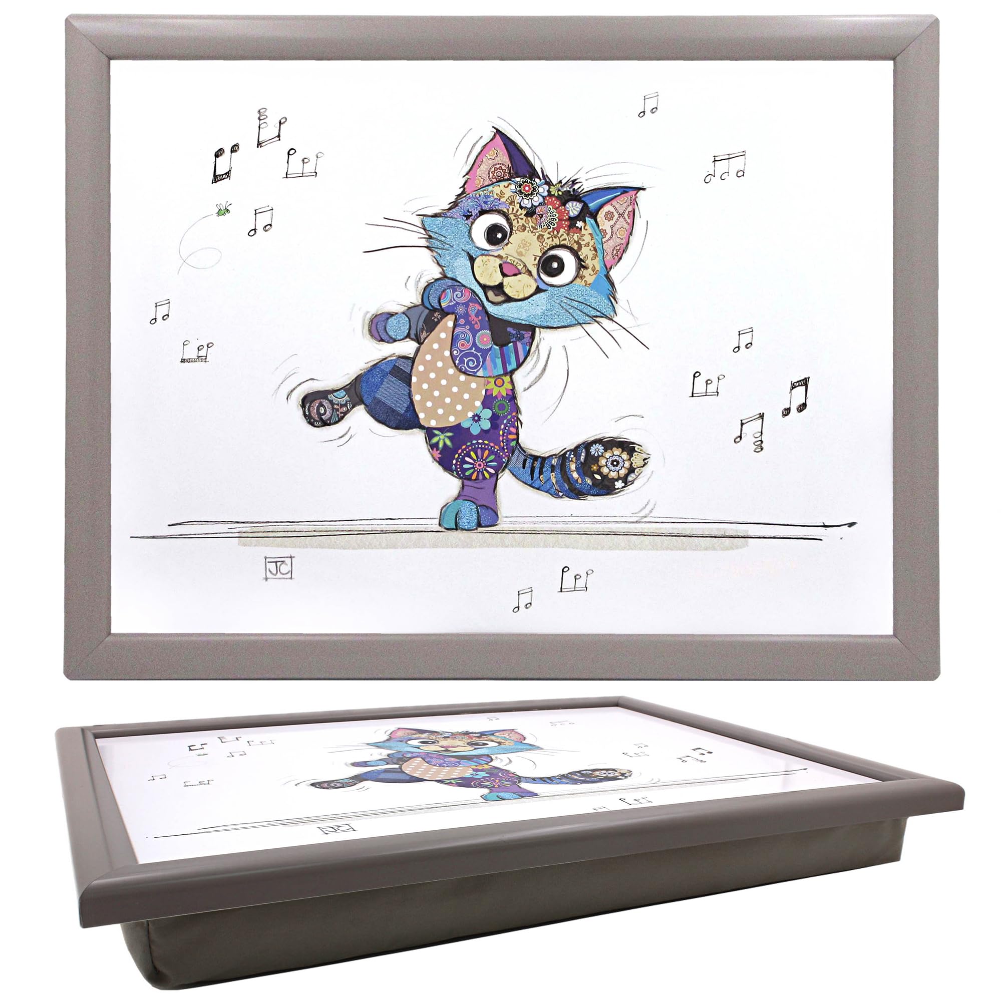 Lesser & Pavey Bug Art Keira Kitten Laptray For Food Serving & Breakfast | Comfortable Lap Trays With Bean Bag Cushion For Snacks & Dinner | Durable Serving Tray For Eating On Lap For Adults