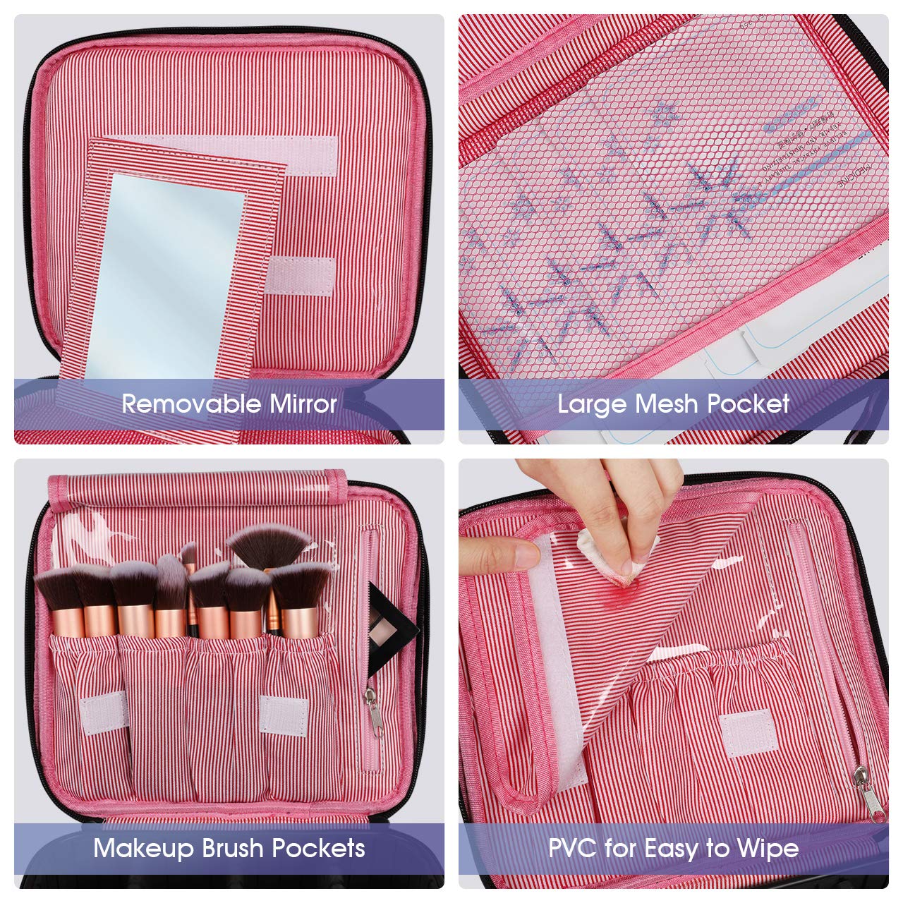 Kootek Travel Makeup Bag 2 Layer Portable Train Cosmetic Case Organizer with Mirror Shoulder Strap Adjustable Dividers for Cosmetics Makeup Brushes Toiletry Jewelry Digital Accessories