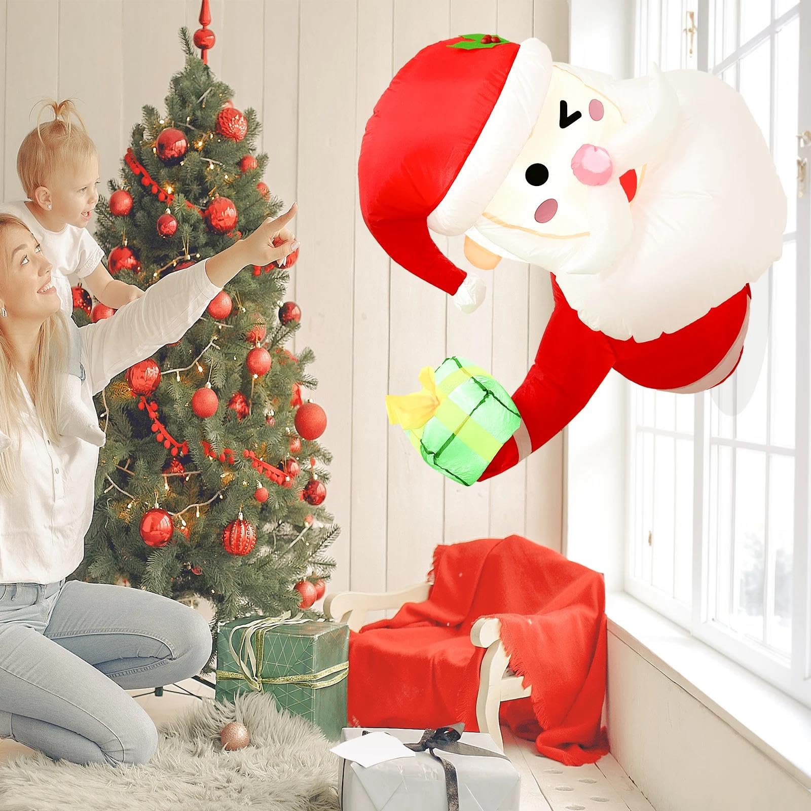 Babbo Natale Gonfiabile di Natale da 3,5 Piedi Che Si sporge dalla Finestra, Decorazioni Natalizie per Esterni Che Si gonfiano per la Decorazione del Prato di Capodanno