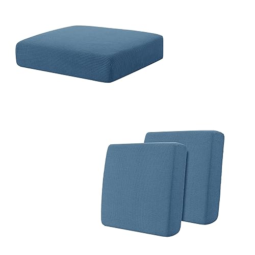 Bundle of Hokway - Fundas de cojín elásticas para sofá, funda de cojín de asiento de sofá (azul oscuro, 1 unidad + 2 unidades)