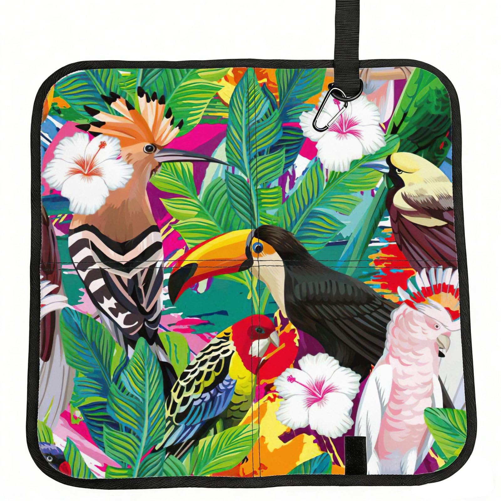 NImongt Tropical Birds And Plant Leaf Print Portable Chair Pad Foldable Seat Cushion Outdoor Seating Office Picnic Camping
