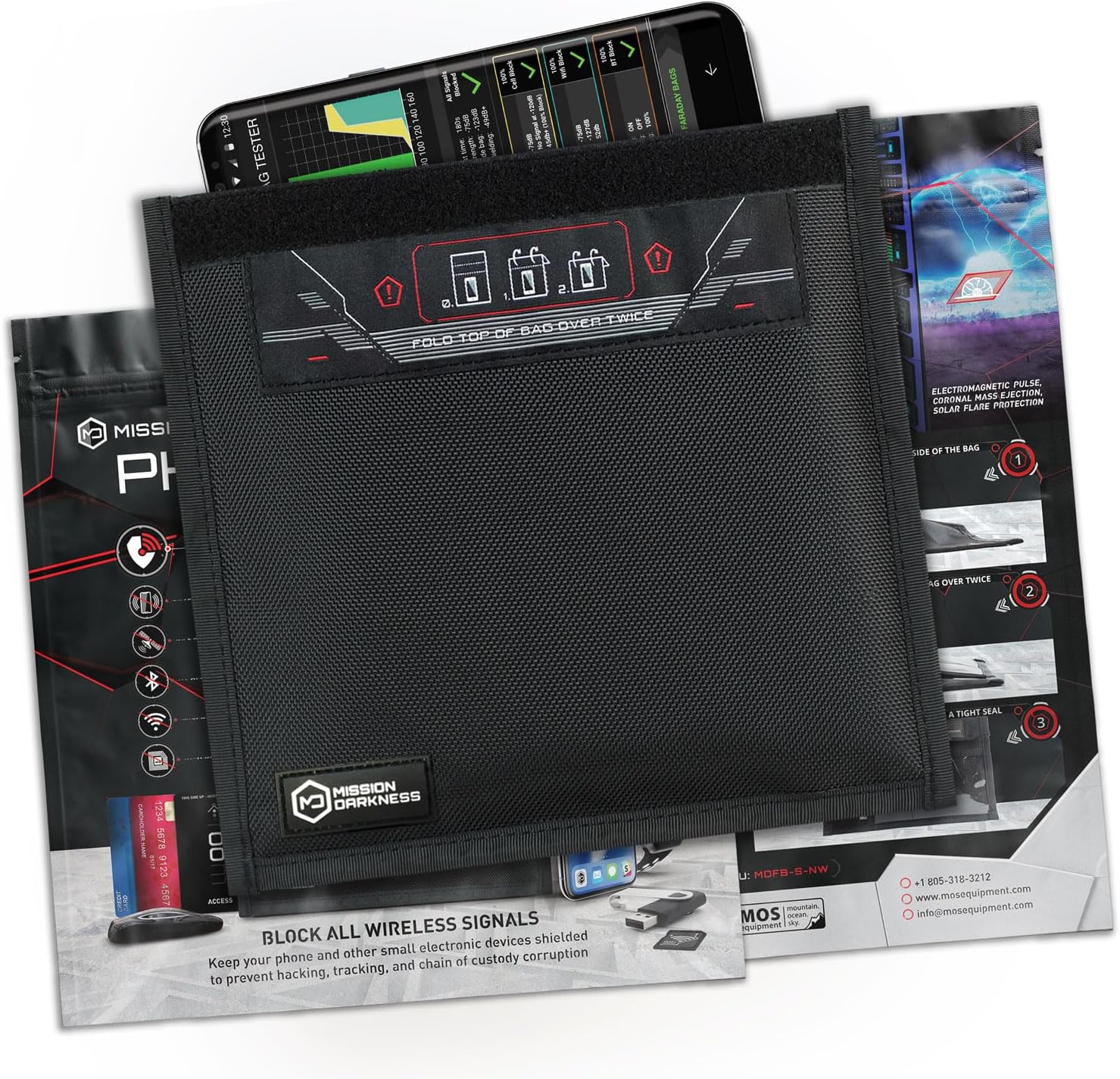 Mission Darkness Radio Blocking Pouch Bag, MIL-SPEC Certified, Faraday Shield, Hacking Protection, RFID Skimming Prevention, Relay Attack Protection (MDFB-S-NW Size: 9.7 x 9.0 inches (24.75 x 22.8 cm)