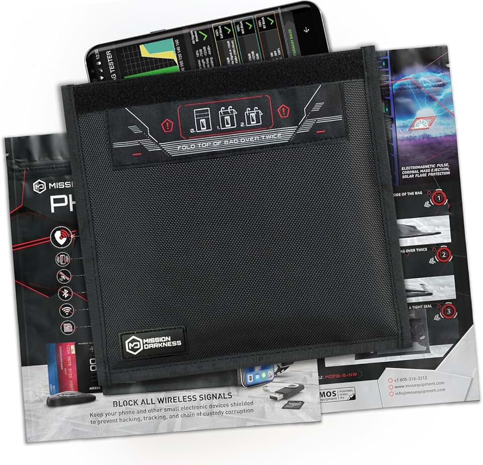 Mission Darkness Non-Window Faraday Bag for Phones // Signal Blocking Faraday Cage Prevents Hacking Tracking Spying, Device Shielding for Law Enforcement Military Digital Forensics, EMP CME Protection