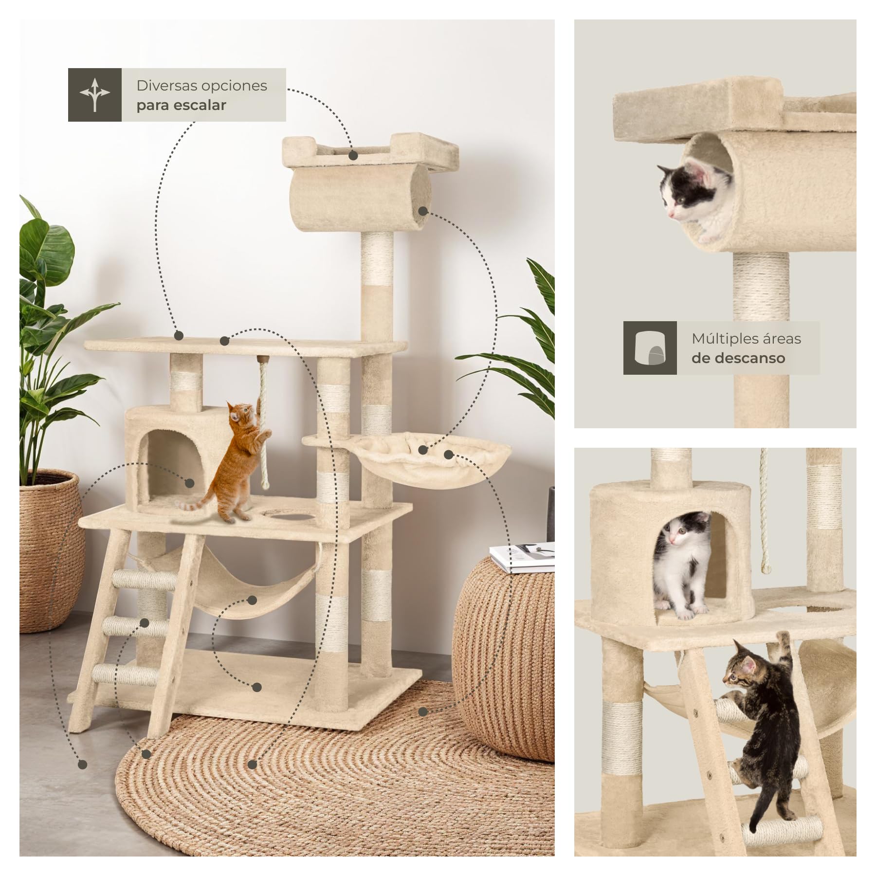 TecTake Rascador Árbol para gatos 86x49x141cm (beige | no. 402279)