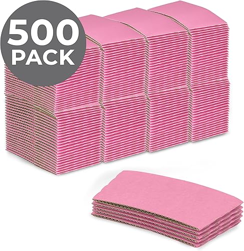 Miniatura 2 de FMP Brands Paquete de 500 fundas de taza de café rosas desechables para bebidas calientes, fundas duraderas de cartón corrugado para tazas de 10 a