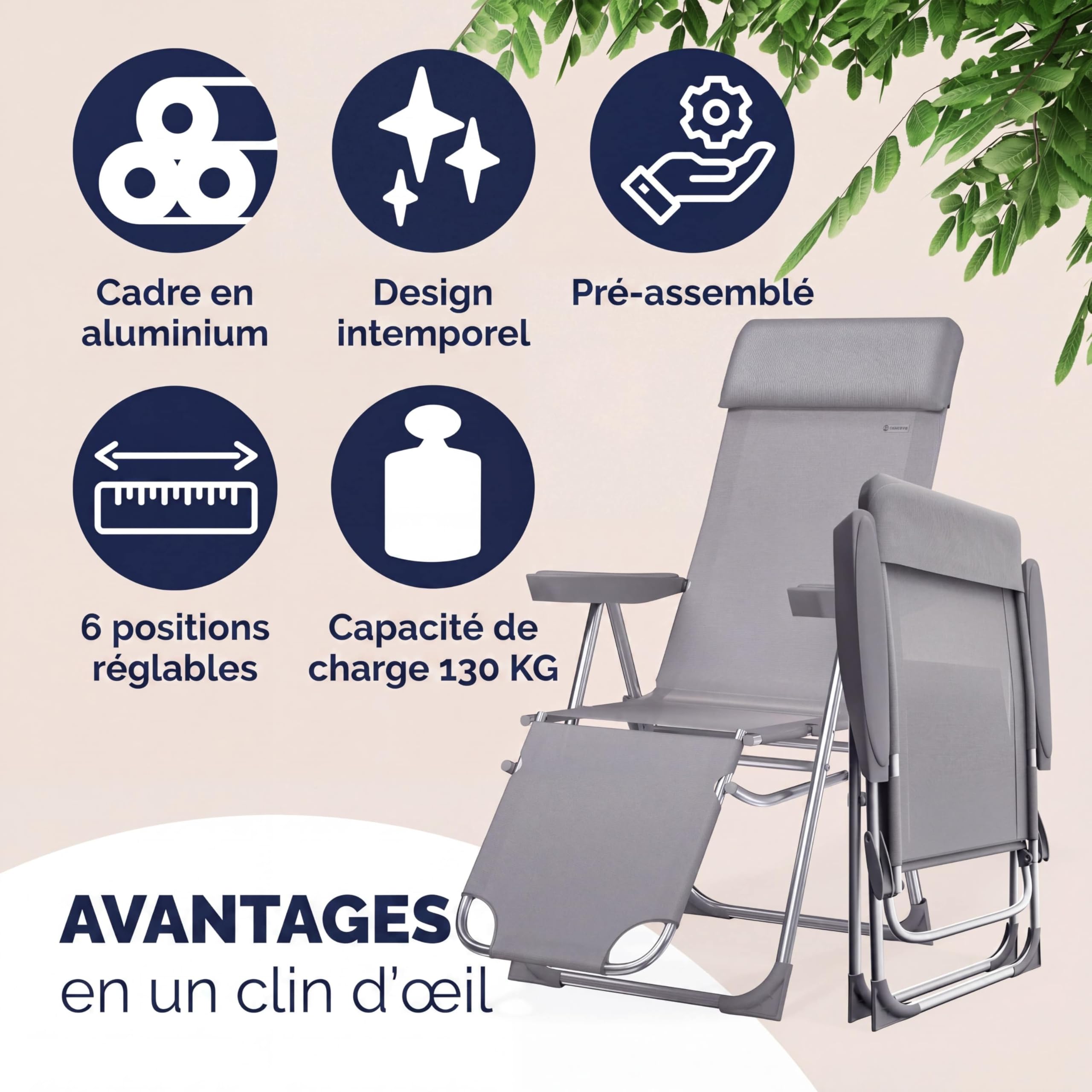Casaria® Lot de 2 Chaises de Jardin Pliantes en Aluminium