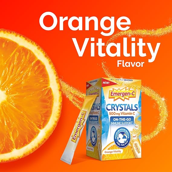 Emergen-C Vitamin C 500mg, Immune Support Crystals, Orange, 56 Packets