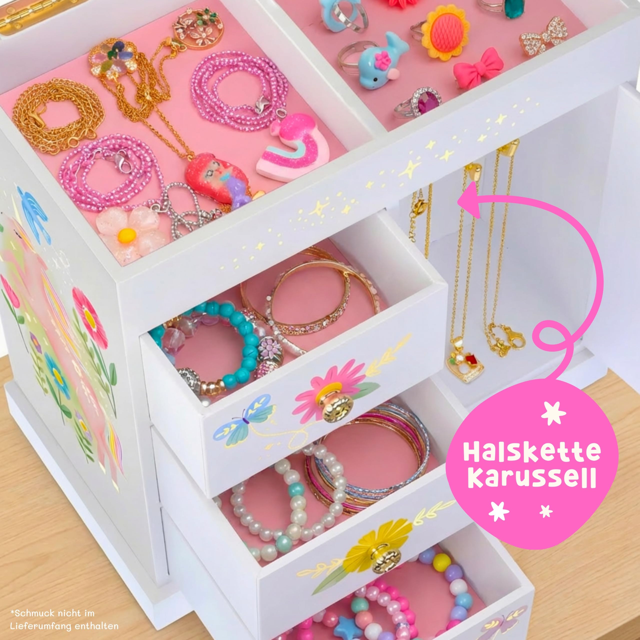 Giggle & Honey® Schmuckkästchen Mädchen Musik Box & Prinzessin mit 3 Schubladen – Prinzessin Geschenke für Mädchen – Geschenk Mädchen 4 5 6 7 8 9 Jahre –