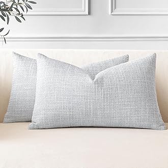 JOTOM Set of 2 Cushion Covers 30x50 cm Linen Blue Grey Decorative Throw Pillow Covers 12x20 Inch Lumbar Cushion Case Home Decor Pillowcases for Couch Sofa Living Room Bed (Blue Grey)