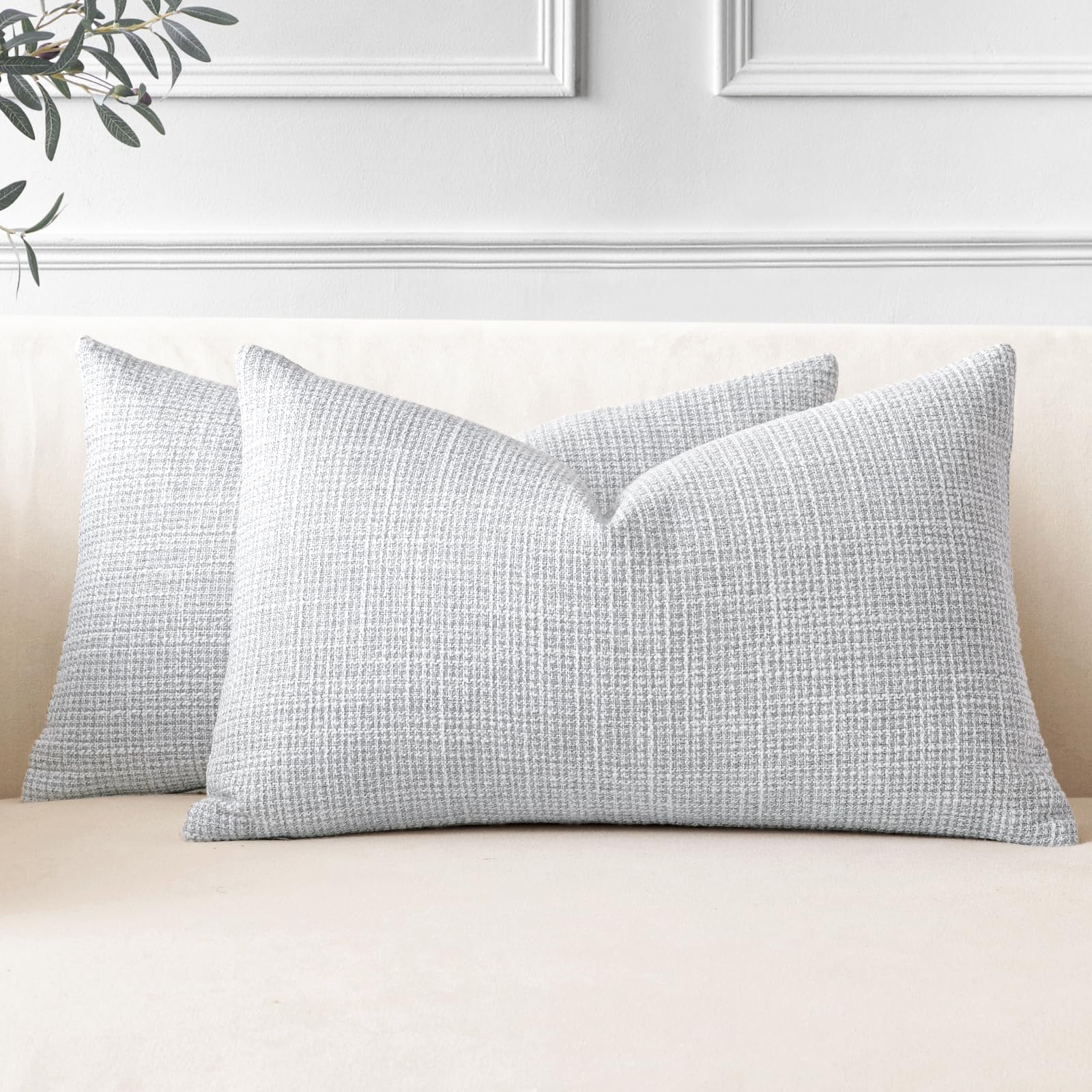 JOTOM Set of 2 Cushion Covers 30x50 cm Linen Blue Grey Decorative Throw Pillow Covers 12x20 Inch Lumbar Cushion Case Home Decor Pillowcases for Couch Sofa Living Room Bed (Blue Grey)
