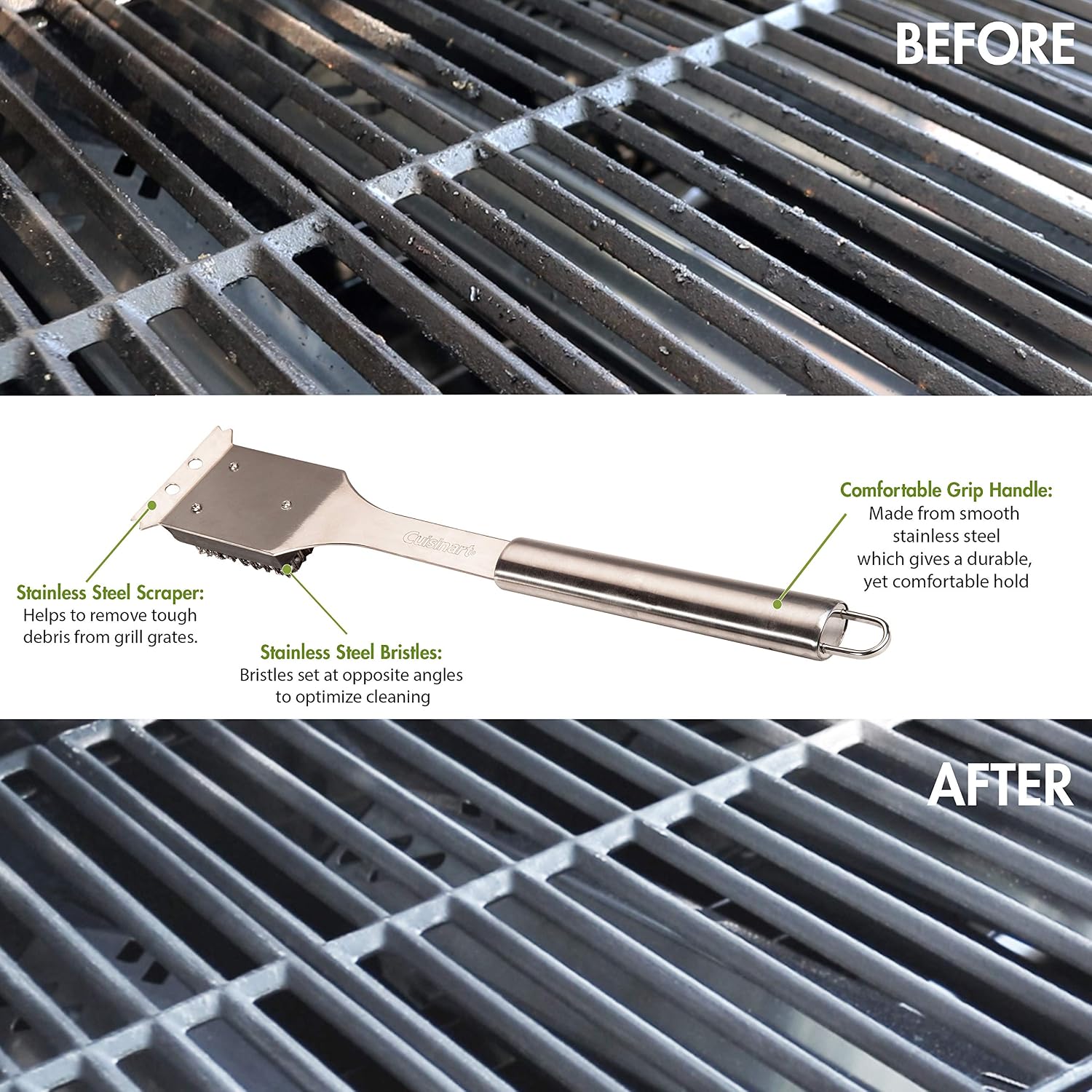 Cuisinart CCB-5014 BBQ Grill Cleaning Brush and Scraper, 16.5", Stainless Steel, 16. 5