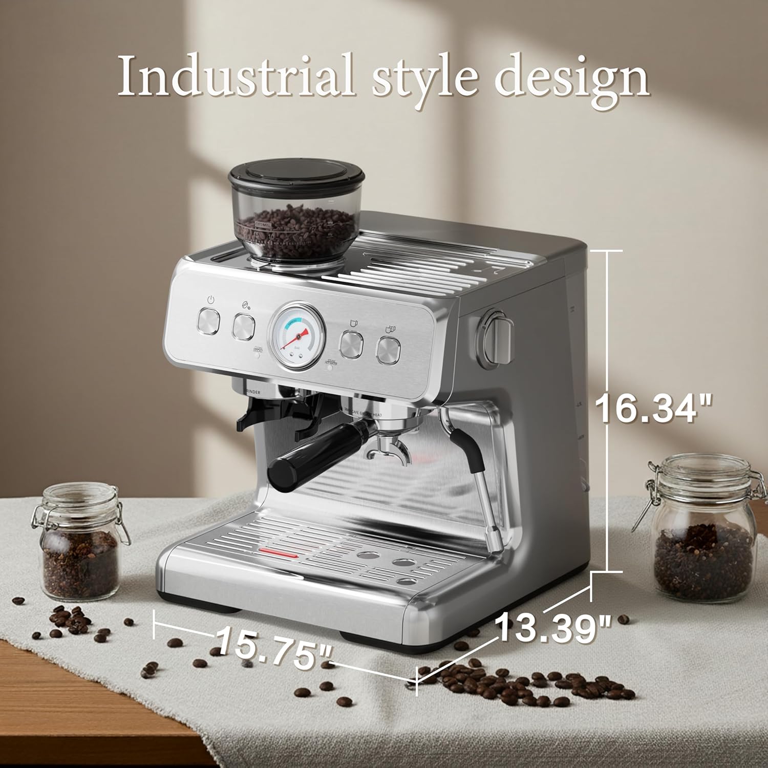 Kndko Espresso Machine with Grinder, 20 Bar Automatic Espresso Maker with Milk Frother Steam Wand, Removable Water Tank, Latte & Cappuccino Machine for Home Barista