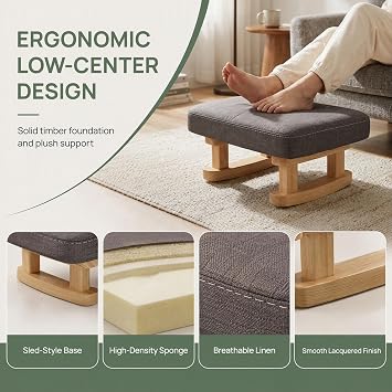 Foot Stool, Small Solid Wood Footstool with Removable Cover