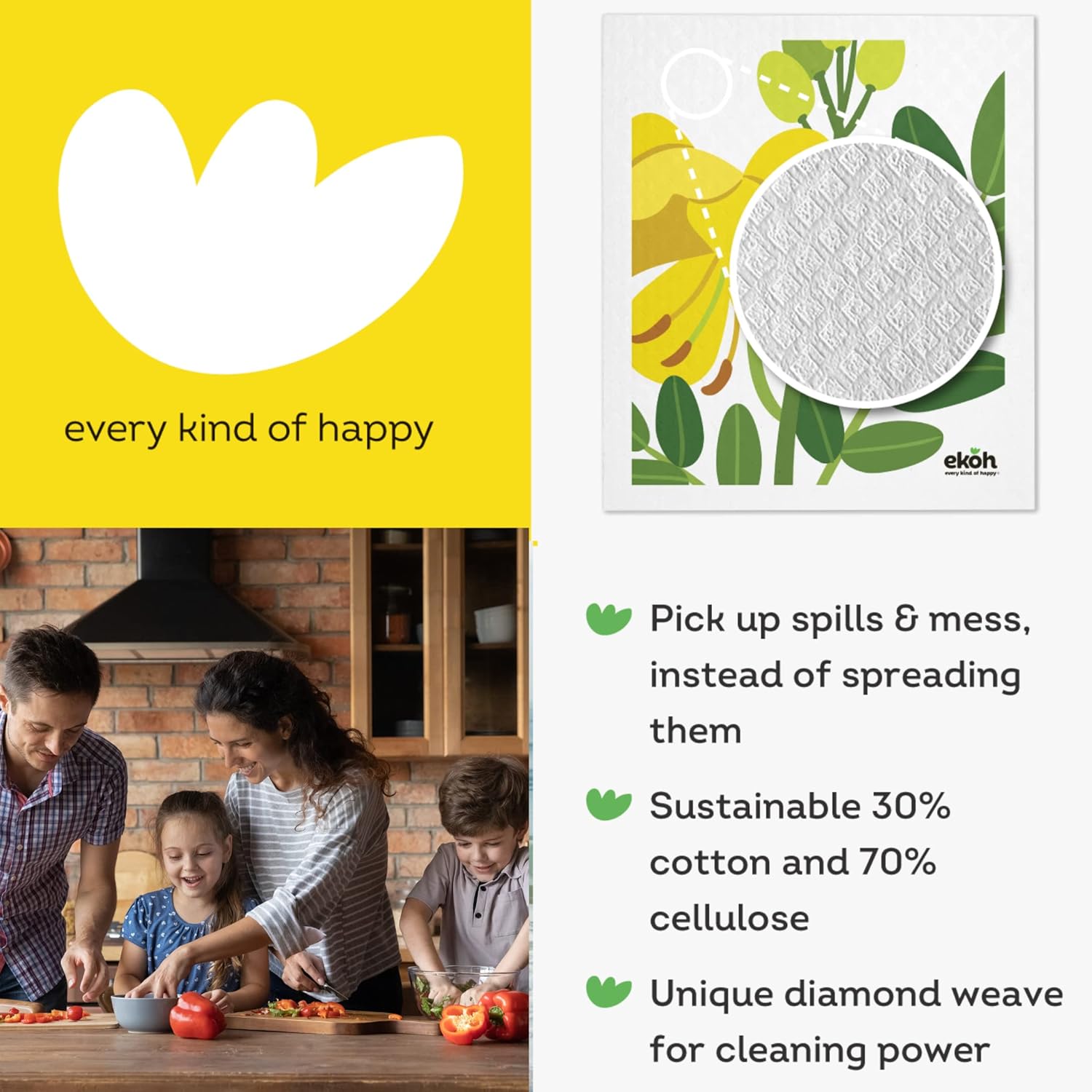 EKOH Swedish Dishcloths for the Kitchen - 12 Pack Cleaning Cloths for the Home - 100% Biodegradable Dish Cloths a Paper Towel and Plastic Sponge Alternative (Scandi Botanical, Scandinavian)