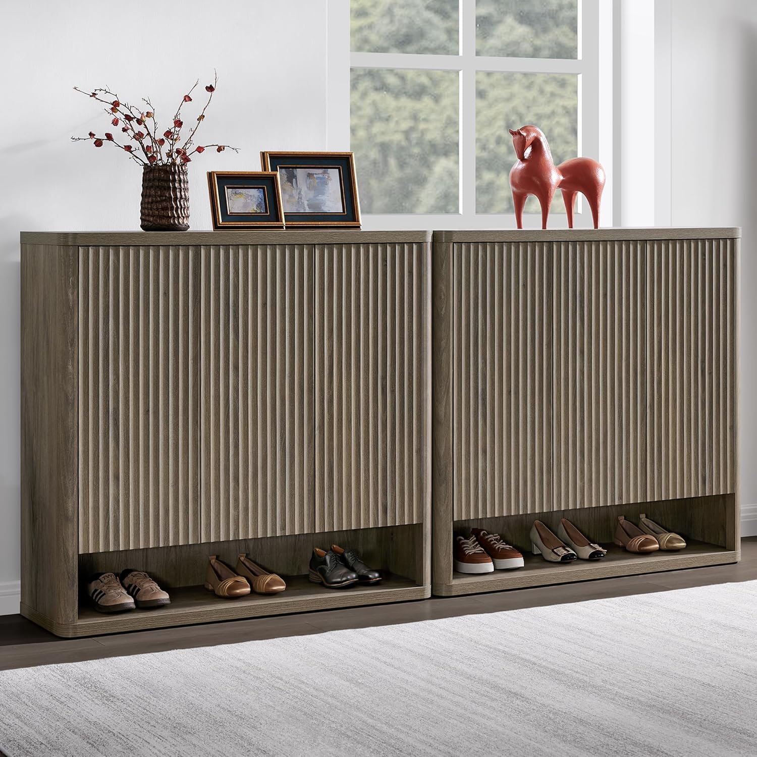 SICOTAS Shoe Cabinet 94.4" Wide Freestanding Hidden Shoe Storage Cabinet with 6 Doors & 8 Adjustable Shelves Tall Modern Shoes Rack Organizer Cabinets Storage for Entryway Hallway Living Room Entrance