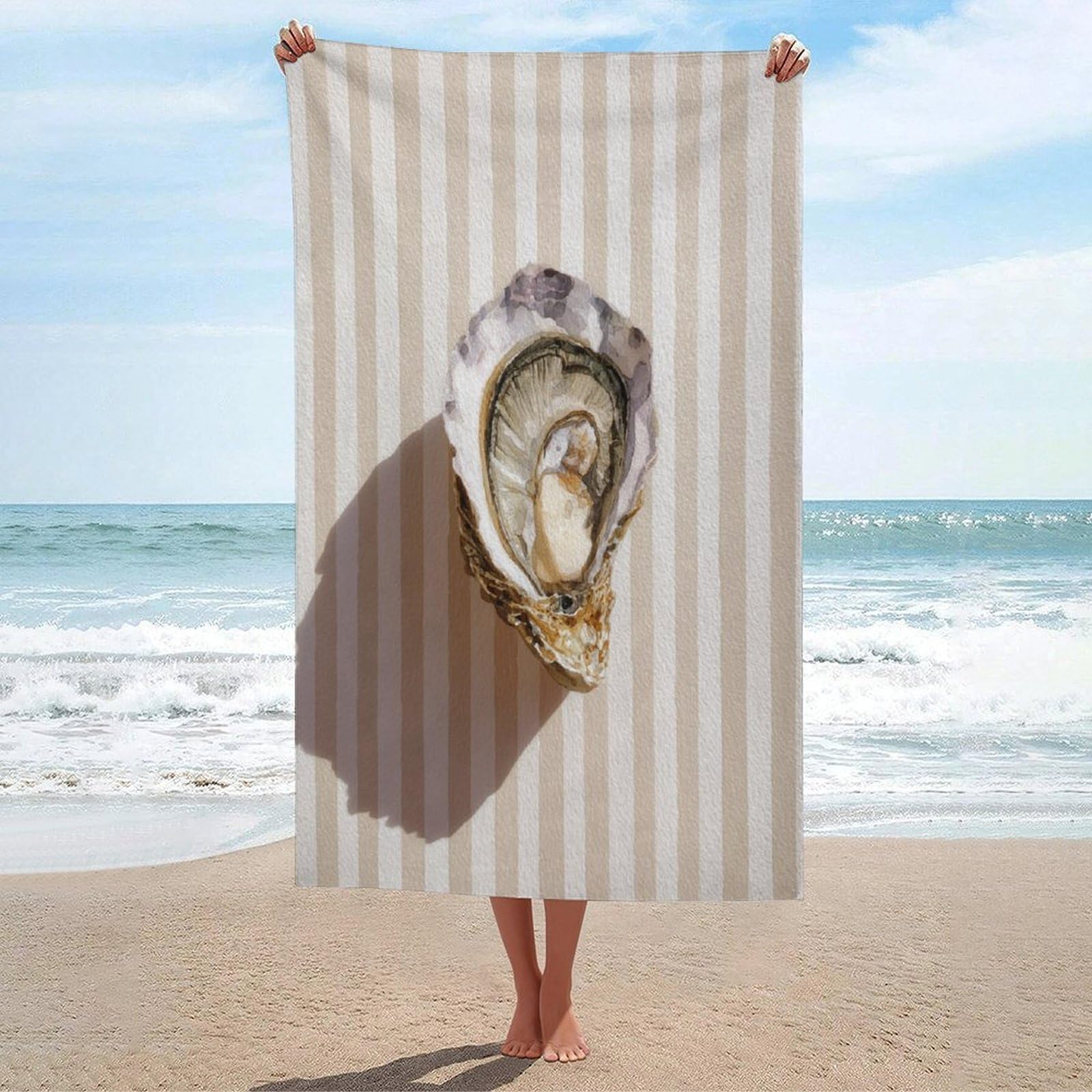 LSRCPD Watercolor Oyster on The Half Shell Beach Towel Sand Free Microfiber Large Shower Towels Multipurpose Absorbent for Bathroom Pool 130x80 CM