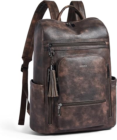 Shrrie Upgraded Large Travel Laptop Backpack Fits 17 inch Laptop,Vegan Leather Computer Backpack for Women and Men Business