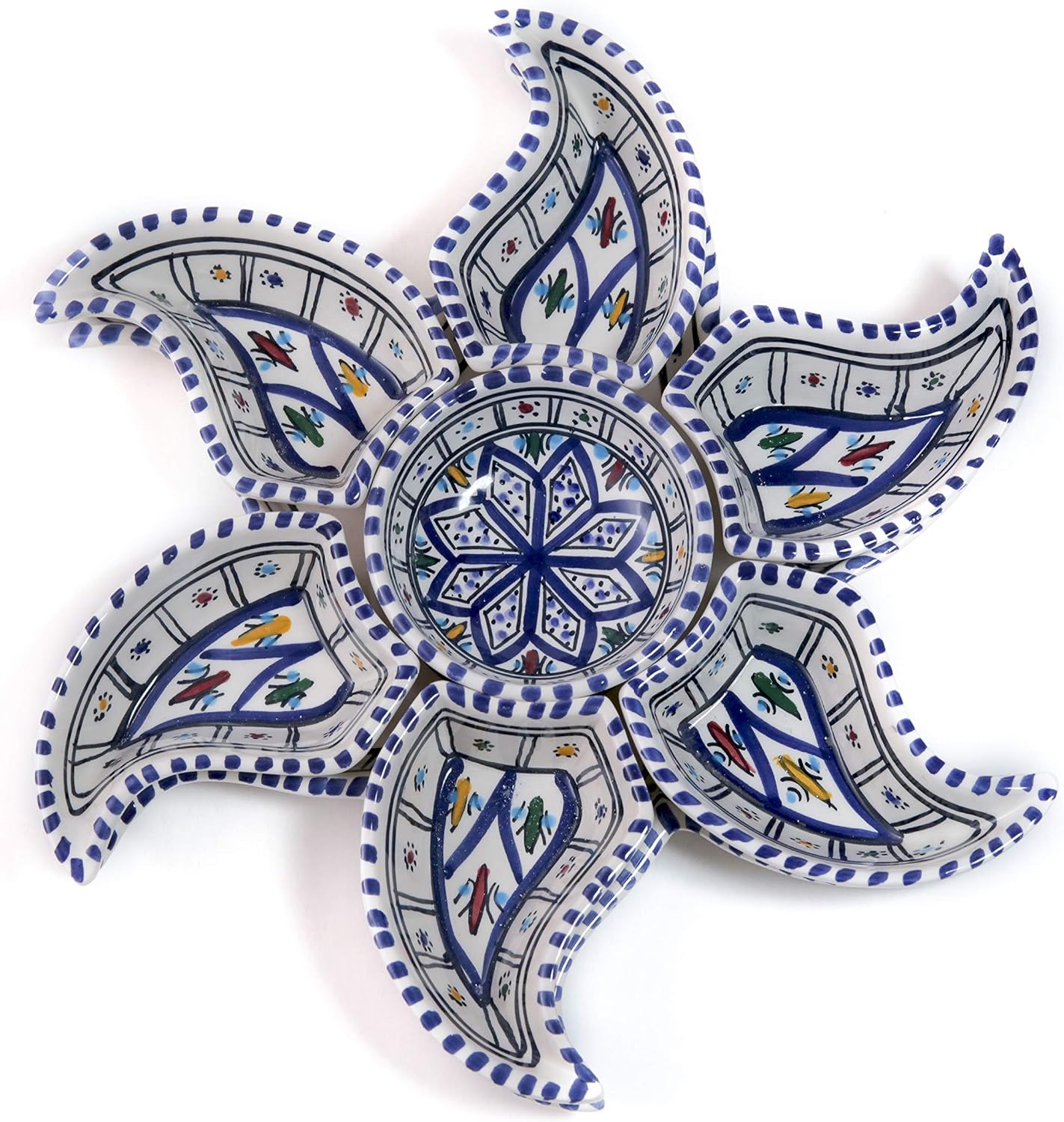 Kamsah Plate Set & Serving Platter, Custom Hand-Painted Ceramic Appetizer Tray Serving Dishes for Celebrations, Parties and Events (Star - Large, Bohemian Blue)