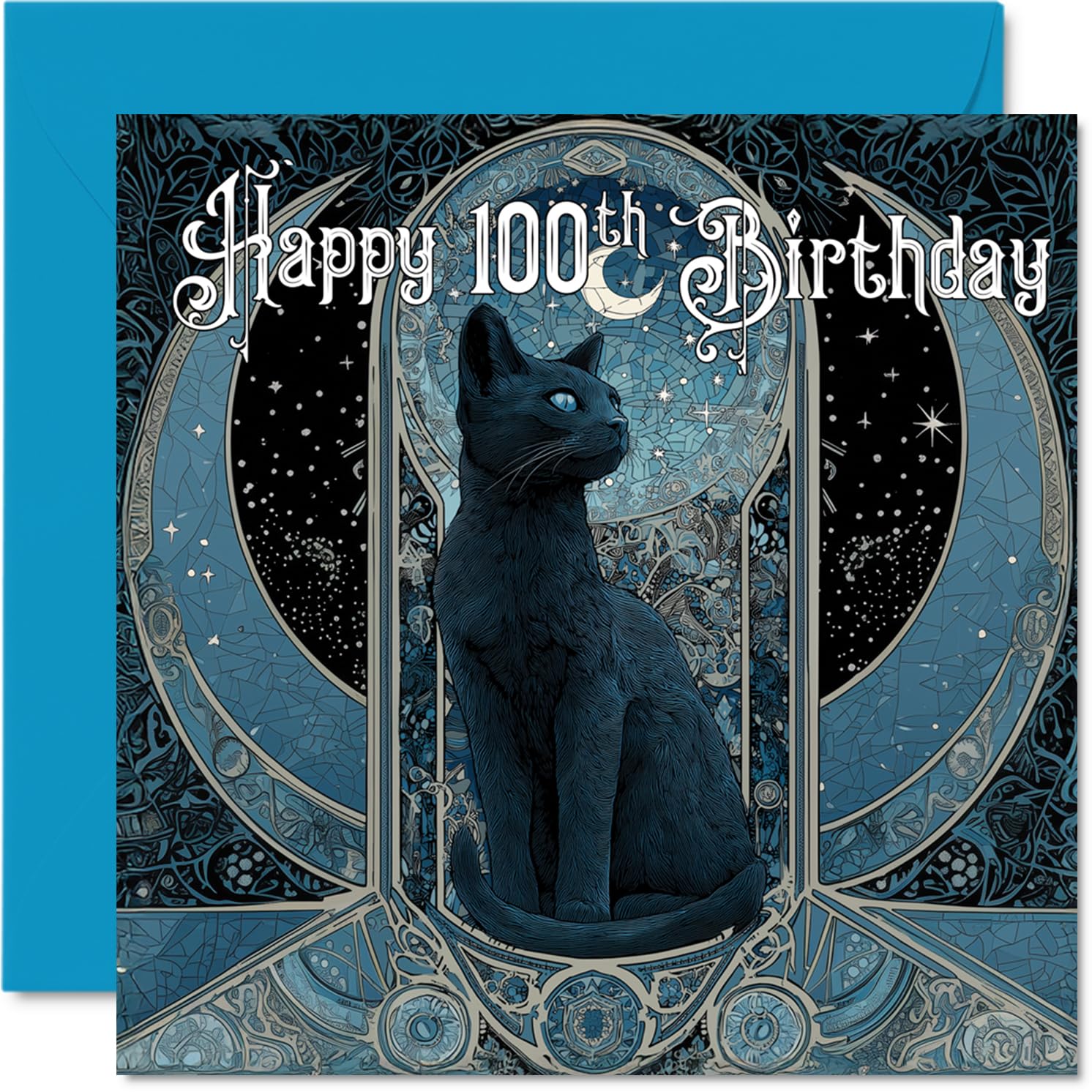 100th Birthday Cards for Men Women - Tarot Card Cat - Happy Birthday Card for 100 Year Old Man Woman Uncle Wife Auntie Grandad, 145mm Bday Greeting Cards