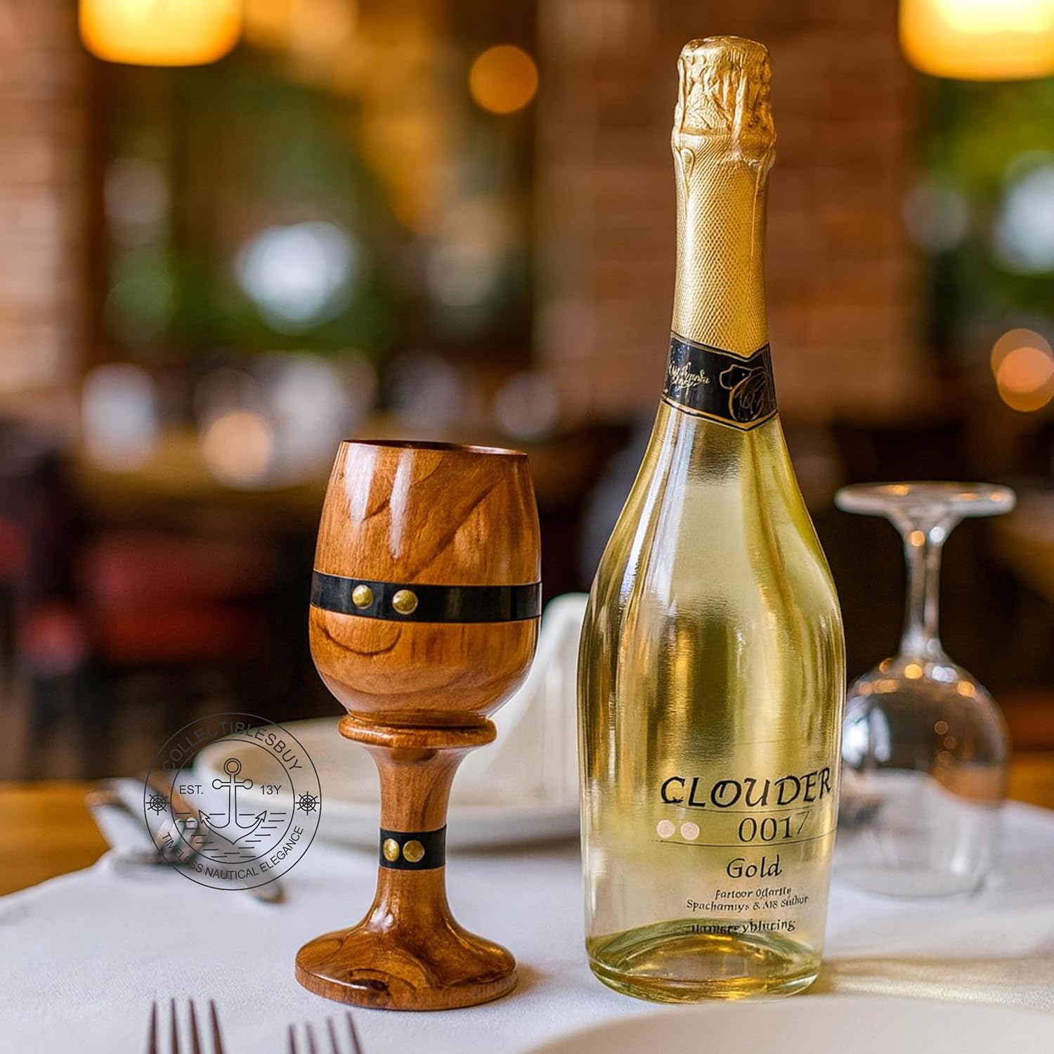 Handmade Wooden Wine Goblet with Black Leather Strap Rustic Vintage Chalice Cup for Beer, Water & Drinks Unique Wood Drinkware for Bar & Kitchen Decor