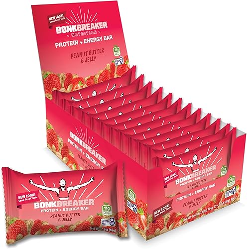 Bonk Breaker Barras de proteínas a base de plantas, sin gluten, sin lácteos, 0.53 onzas de proteína, mantequilla de maní y sabor a gelatina, barra