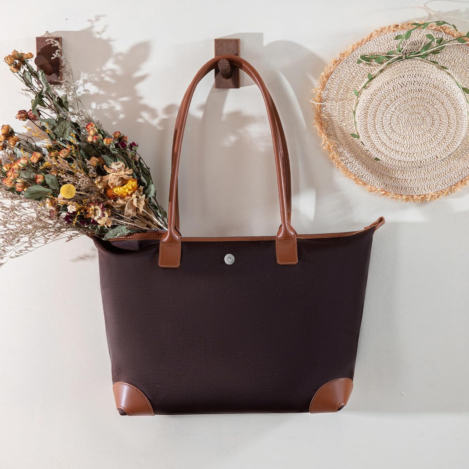 Milan Chiva Nylon Tote Bag for Women Large Shoulder Bag with Zipper Lightweight Foldable Work Tote - Image 3