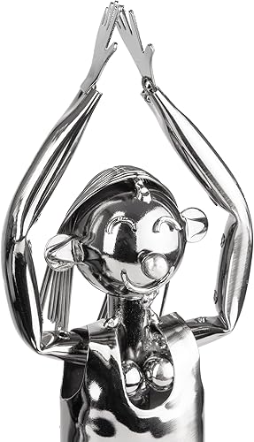 Miniatura 5 de BRUBAKER Soporte para botella de vino Yoga - Soporte de botella de escultura de metal para deportes - Figura plateada Regalo de vino para