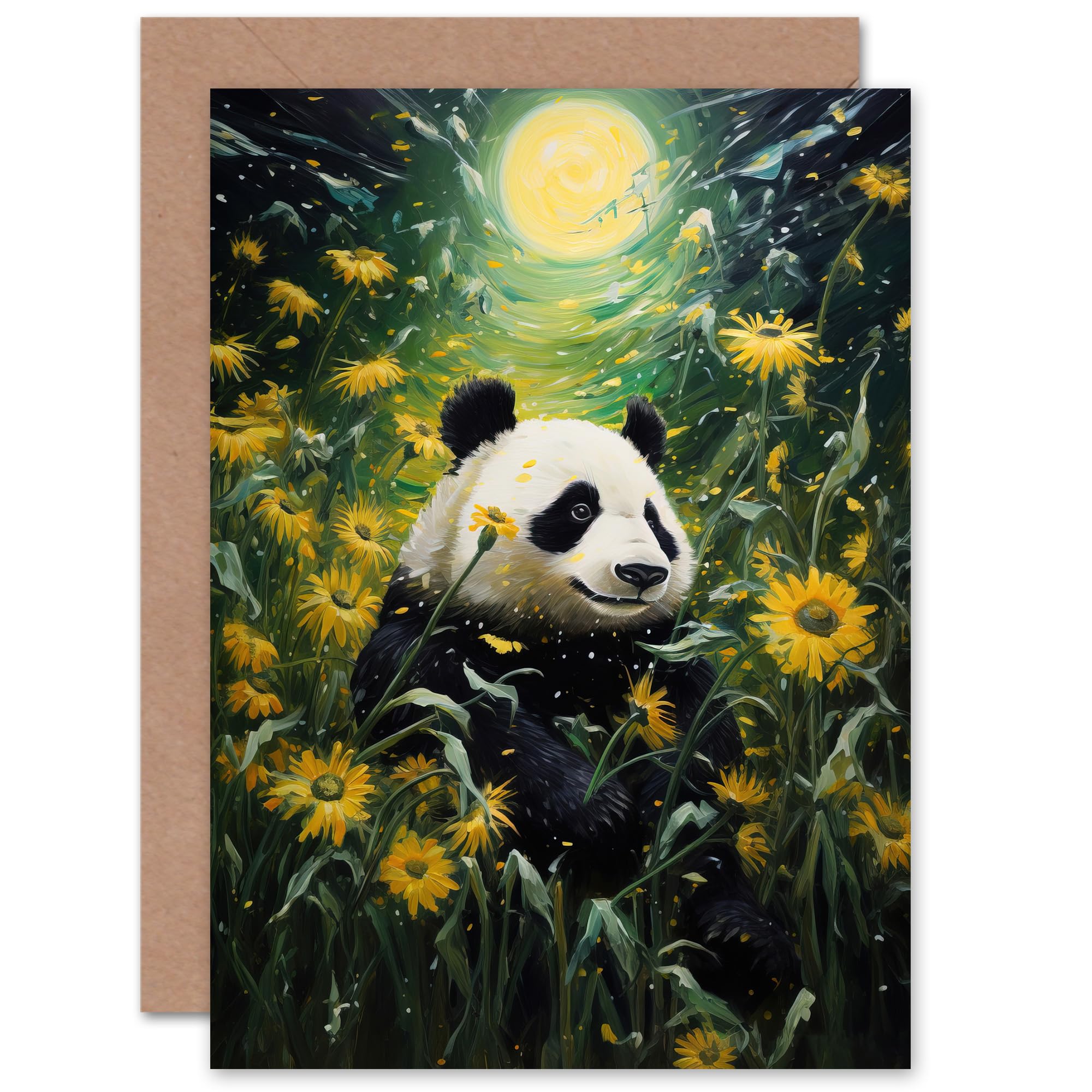 Artery8 Midsummer Night's Panda Dream for Child Children Kids Birthday Thank You Congratulations Blank Art Greeting Card
