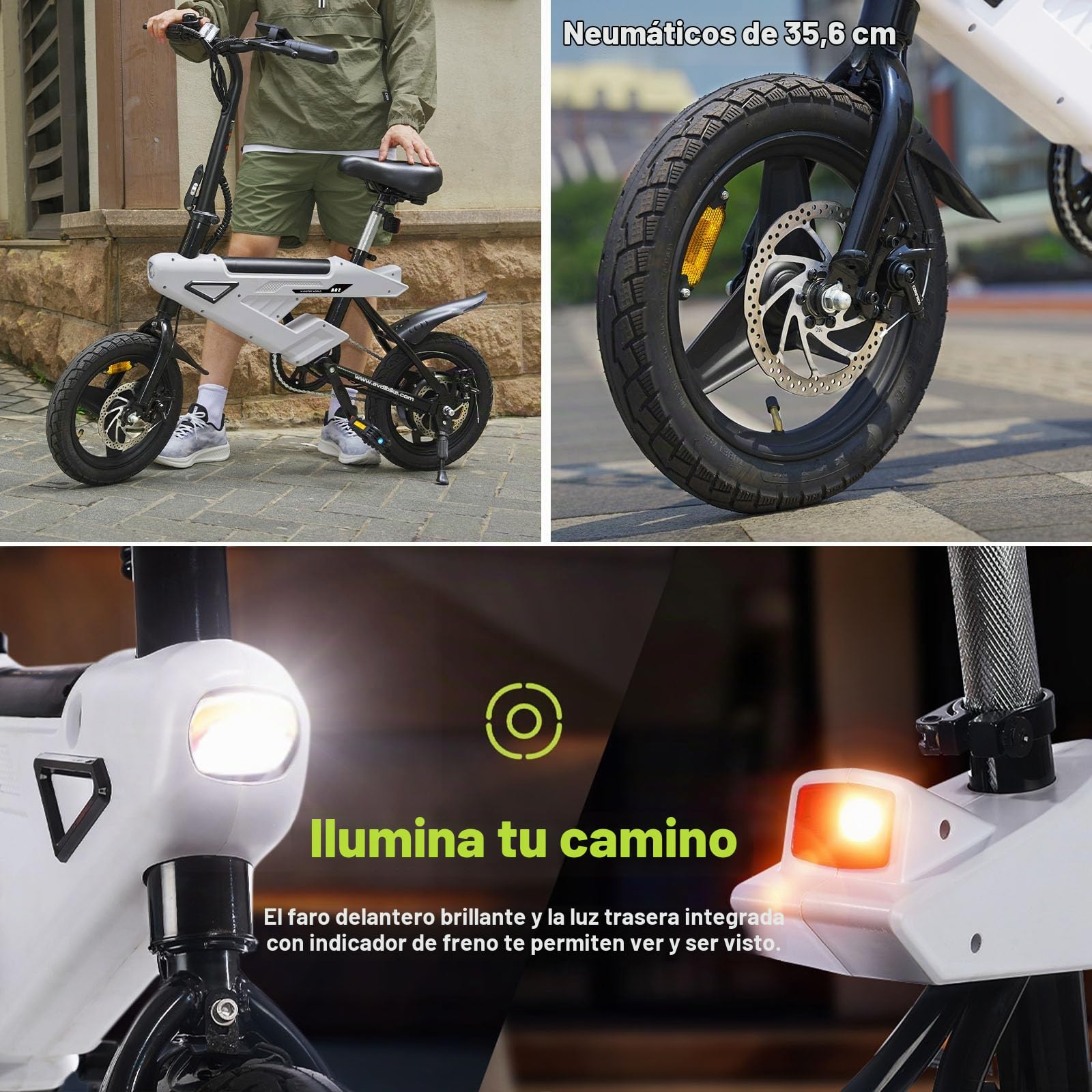 A02 Bicicleta Electrica Plegable 14 Pulgadas - Bici Electrica con Batería de 36V 6.5Ah, 250W Motor, Todo Terreno Ebike para Adulto, Alcance de 15-30 km E-Bike, Unisex Adulto Bici Electrica