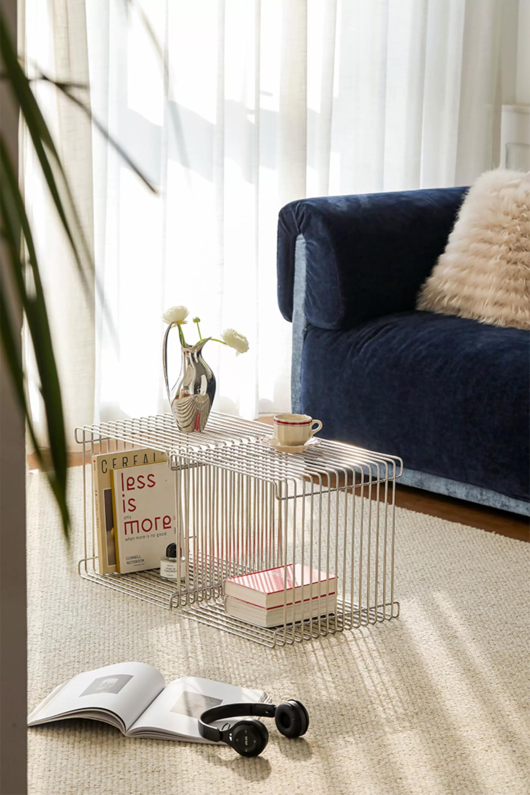 304 Stainless Steel Side Table, Bookshelf Stackable | Square Geometry Retro Side Table Linear Metal End Table,Wire Cube Storage Rack,coffee table,Multi-Purpose Accent Table