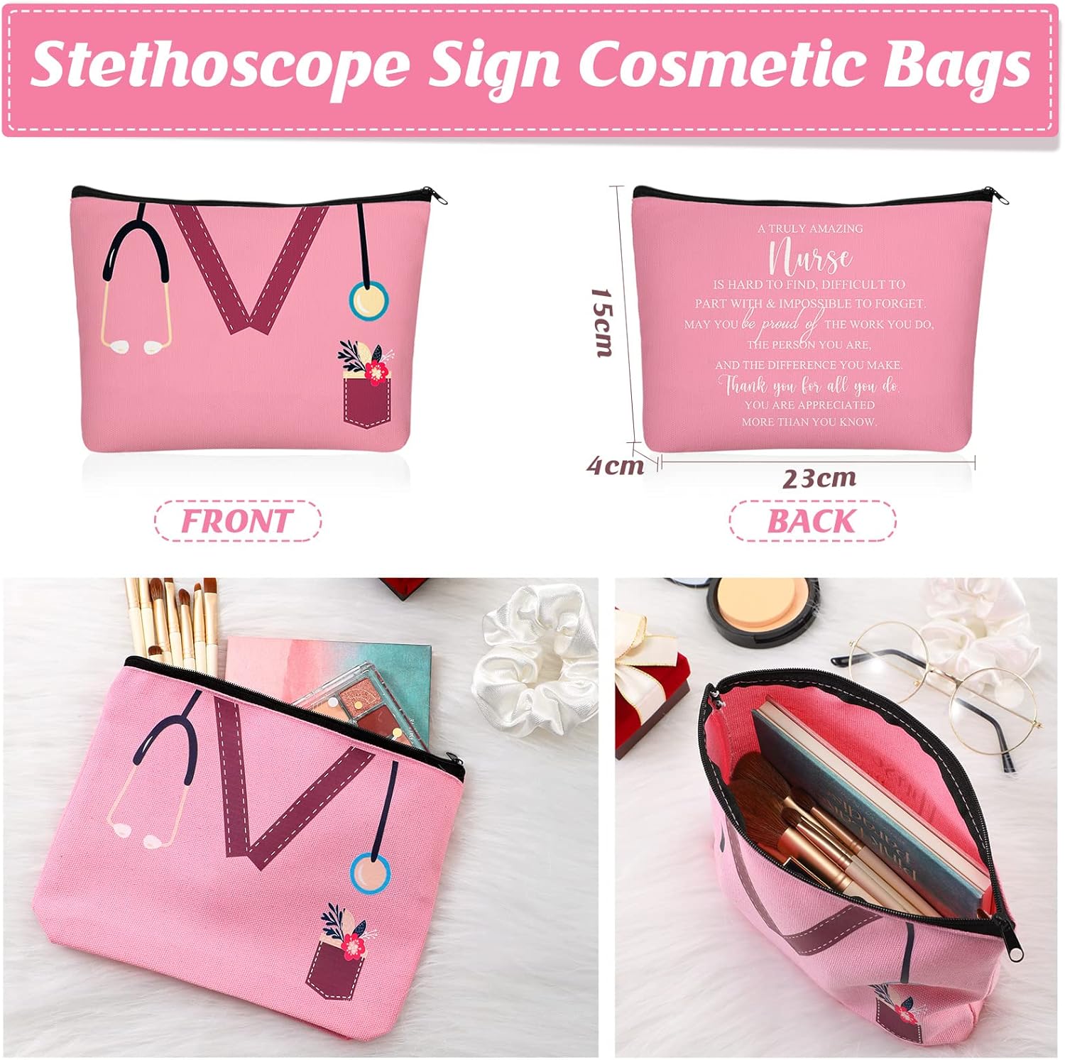 Sabary 30 Pcs Nurse Makeup Canvas Bags Bulk Nurse Appreciation Gifts Nursing Thank You Cosmetic Bag with Zipper Travel Work Accessories Pouch for Nurses Week Party Favors - Image 2