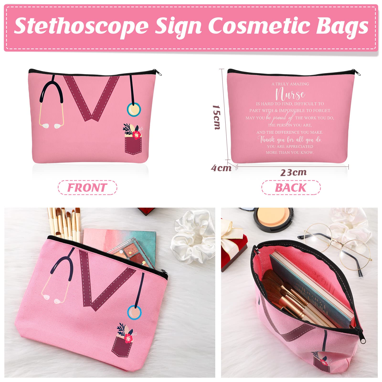 Sabary 20 Pcs Nurse Appreciation Gifts Bulk Nurse Makeup Canvas Bag with Zipper Thank You Sign Cosmetic Bags Cute Nursing Assistant Travel Pouch CNA Week Gift