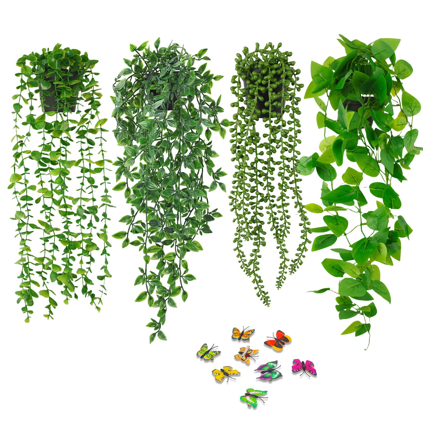 BELICOO Artificial Hanging Plant, 4 Pack Fake Plants with Pots, Hanging Artificial Plants Indoor, Fake Ivy Faux Plant for Indoors Outdoor Room Office Patio Wall Decor (Datura)