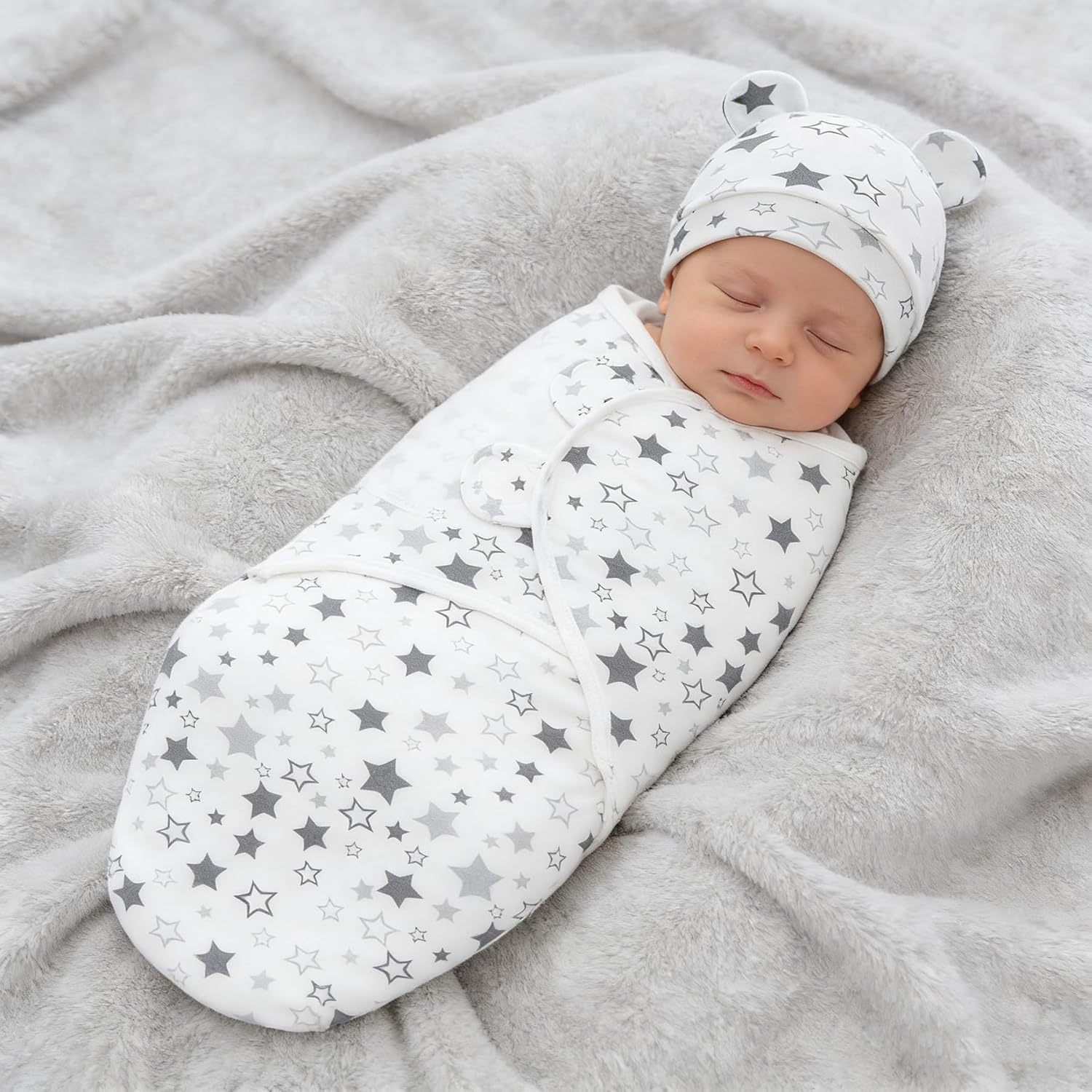 Baby Swaddle Sleep Sack with Hat Set for 0-3 months 3-Pack Soft Cotton Newborn Wearable Swaddle Wrap for Girls Boys