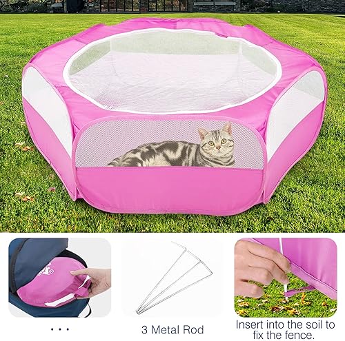Miniatura 5 de Pawaboo Corralito de animales pequeños, tienda de campaña impermeable para mascotas con cubierta con cremallera, valla portátil para patio al aire