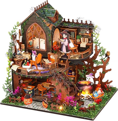 Tzgsonp Kit de rincón de libros, casa de muñecas de bricolaje, estante de libros, decoración de callejón con luz LED, kit de rincón de libros en