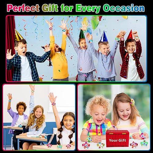 Miniatura 6 de Paquete de 14 pulseras giratorias con luz LED, recuerdos de fiesta para niños de 4 a 8 a 12 años, rellenos de calcetines de Navidad que brillan en