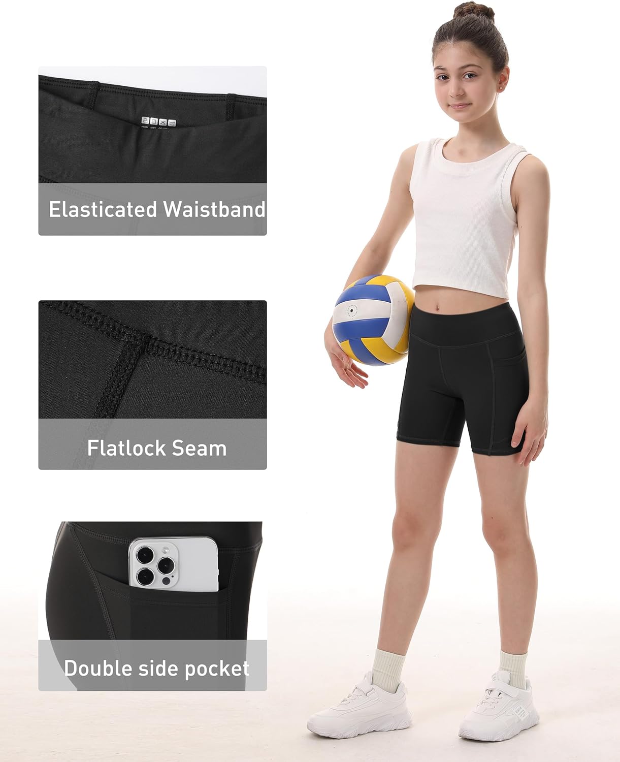 Roadbox Girls Volleyball Spandex Shorts, 5" Youth Bike Athletic Compression Shorts for Gymnastics Dance Yoga with Pockets - Image 5