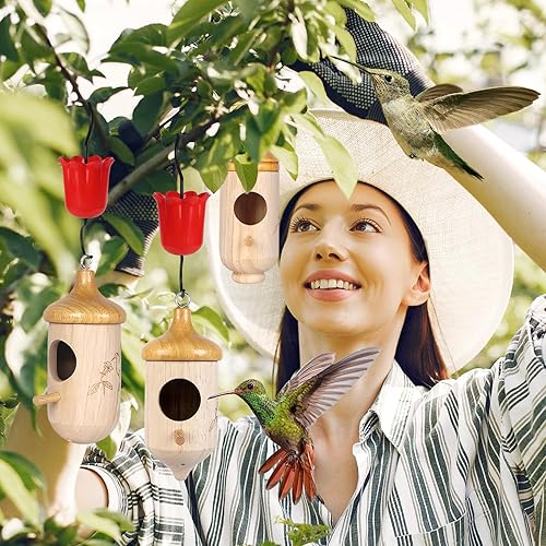 Miniatura 6 de Casa de colibrí, 3 piezas de casas de colibrí de madera para el exterior para anidar, regalos de jardinería, decoración del hogar