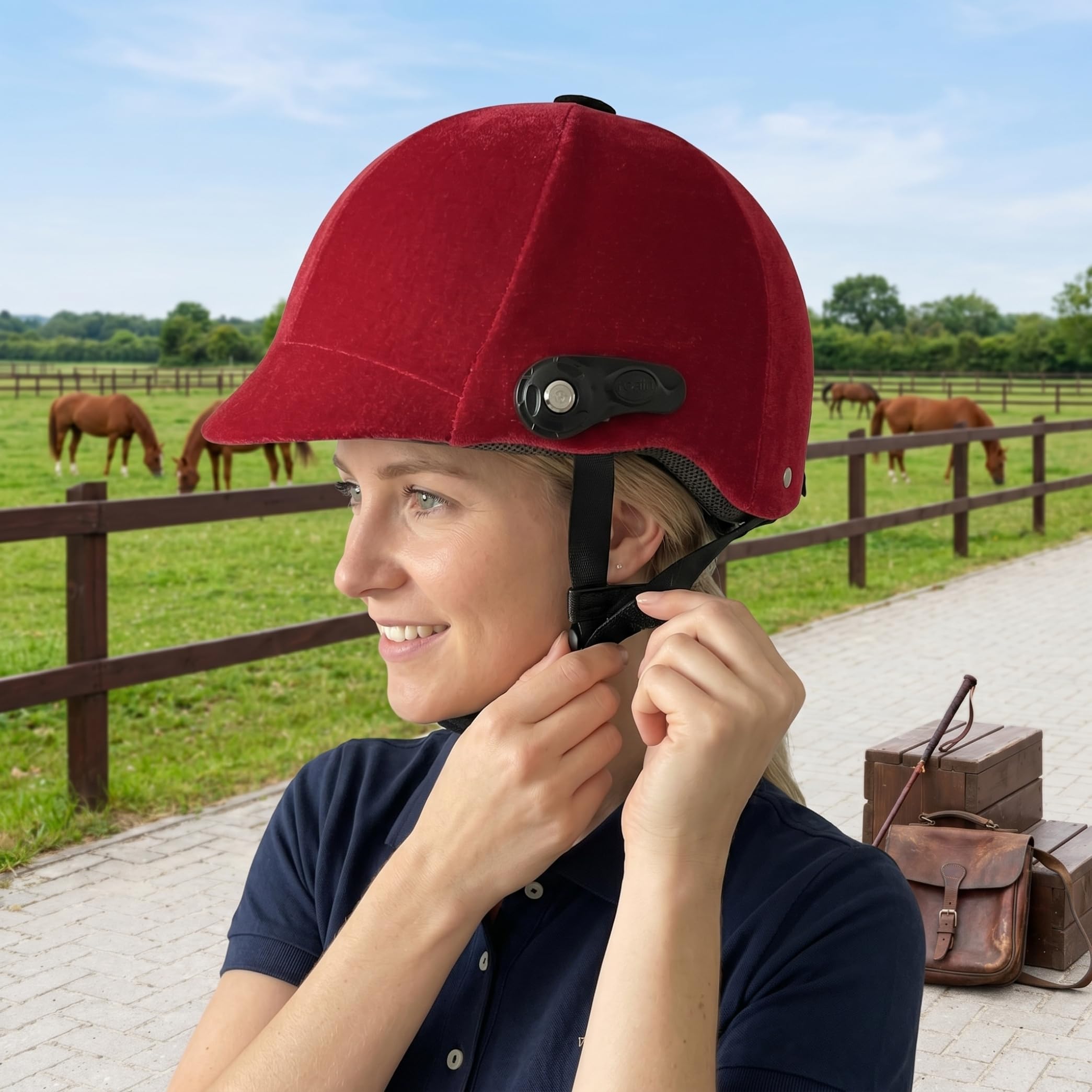 Casco da equitazione, Casco equestre in velluto, Cappello da equitazione - Vestibilità regolabile per adulti e adolescenti |.Nero, 55-62 cm/21, 65-24, 41 pollici
