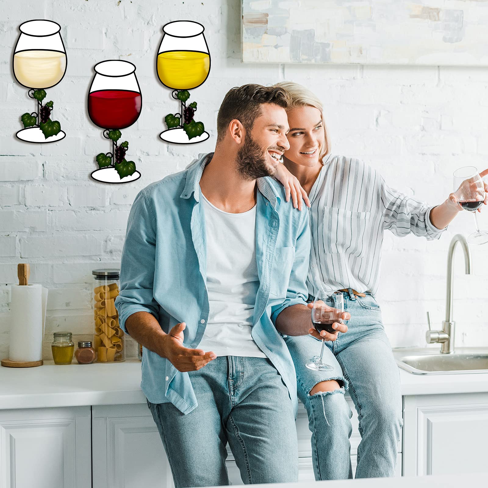 Yalikop 3-Piece Wooden Wine Glass Wall Decor - Red, White, Yellow Vintage Signs, 10.8x4.7 Inches, Farmhouse Kitchen Decor - View #7