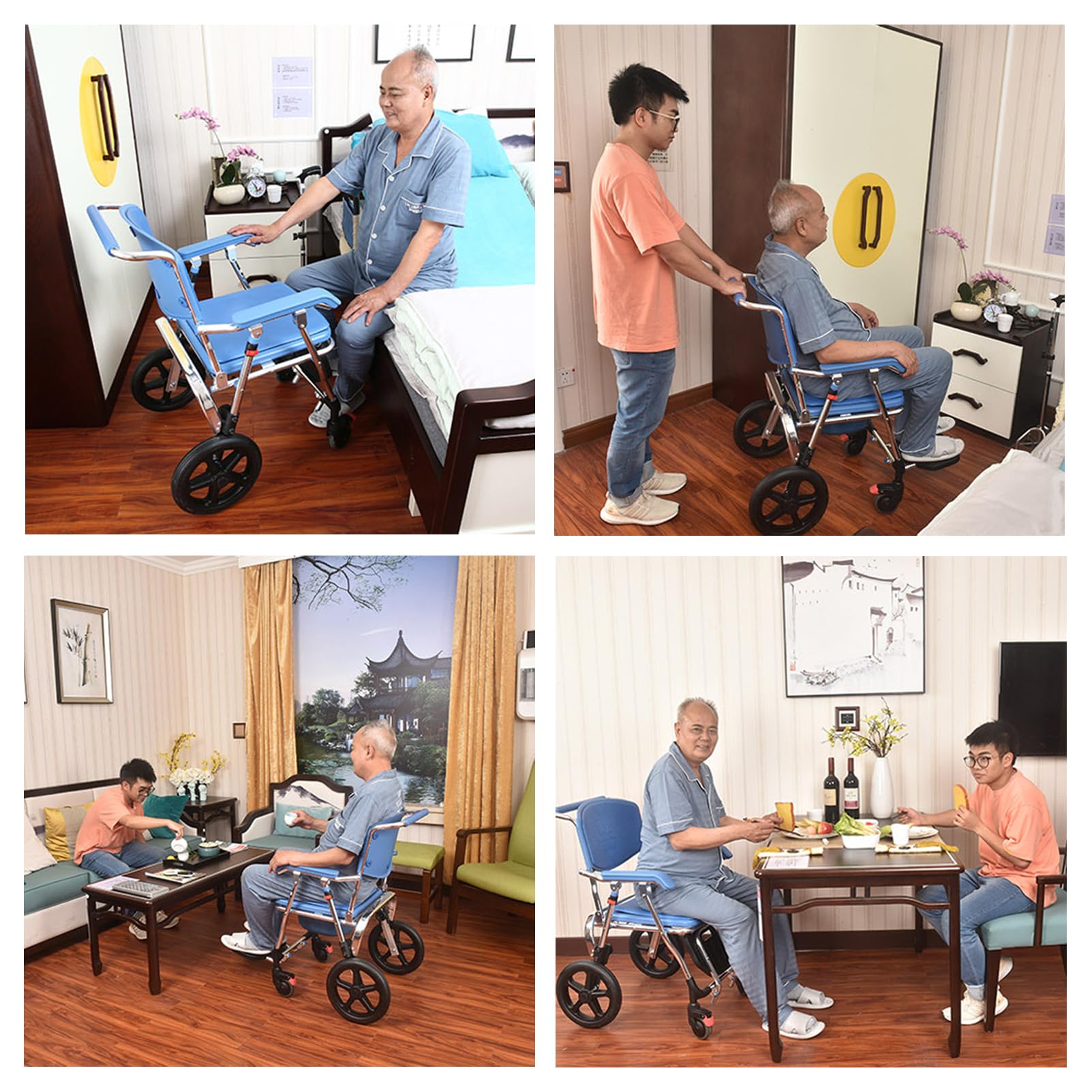 Sedia Doccia Disabili Con Ruote Sedia Comoda WC Smontabile Su 4 Ruote Sedia per WC Antiscivolo Carrozzina Da Toilette Sedia Comoda WC Imbottita Con Rotelle Vaso Rimovibile per Disabili