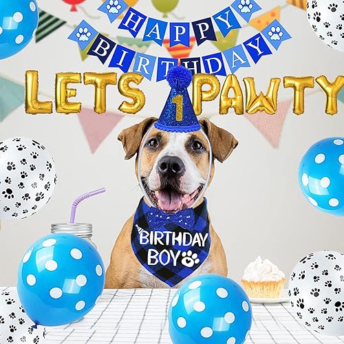 Miniatura 7 de STMK Suministros para fiesta de cumpleaños para perros, varios tamaños, bandana de cumpleaños para perros, sombrero de cumpleaños con números,