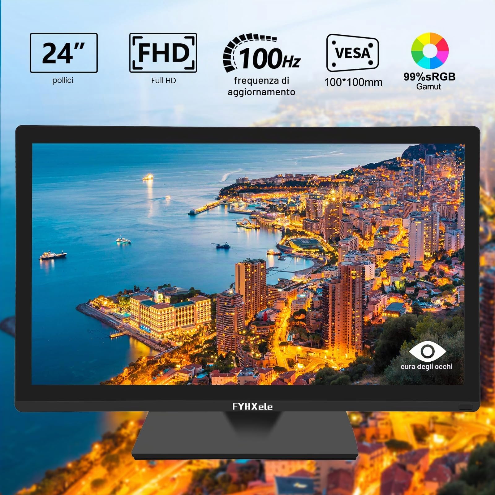 FYHXele Monitor Touch 24 Pollici 1080P 100Hz FHD (1920x1080) IPS 16:9 Monitor Commerciale Supporta il Tocco a 10 Punti Rotazione di 180 Gradi VGA HDMI Audio Supporto VESA Protezione degli Occhi