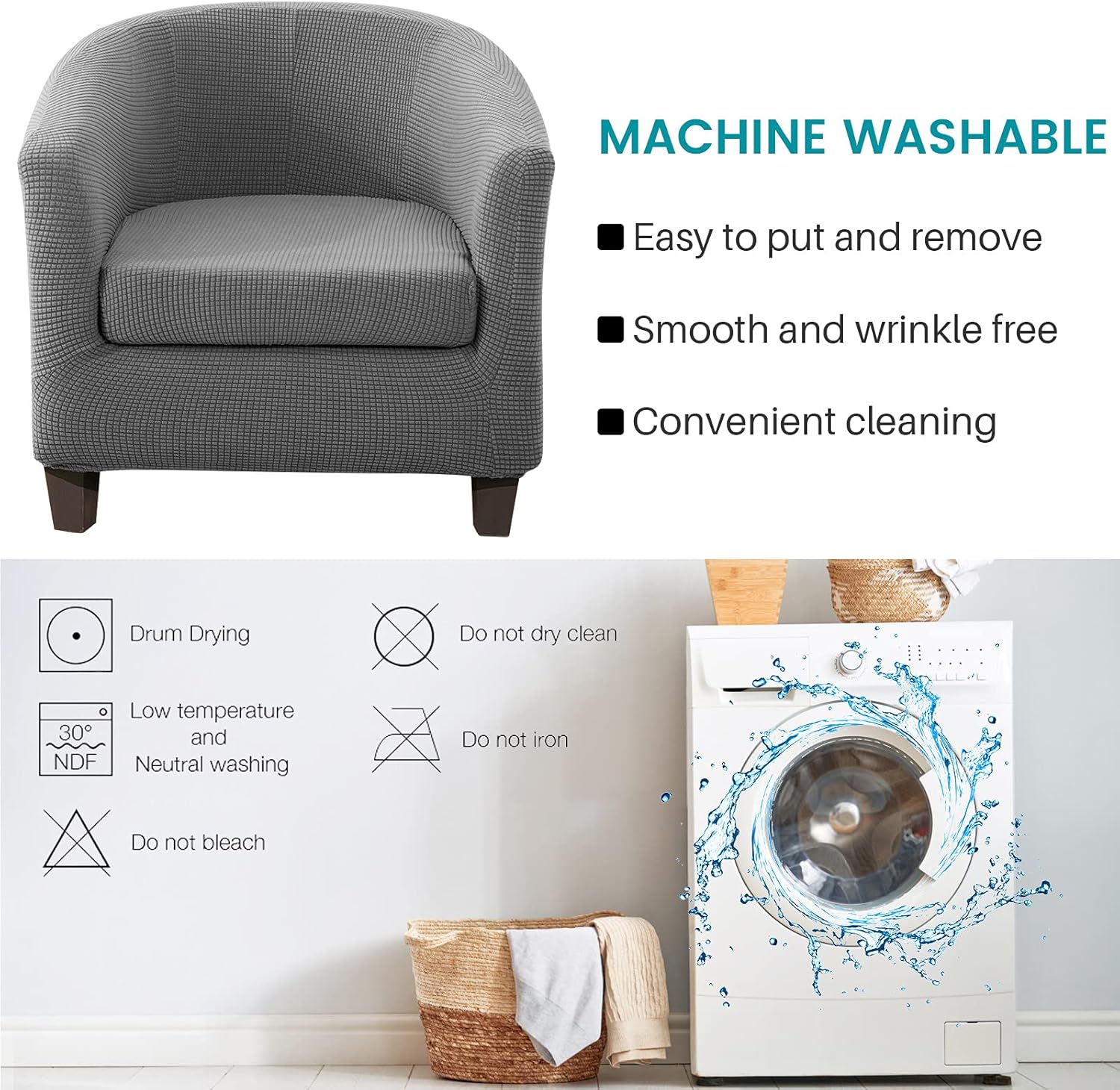 Club Chair Slipcover with Cushion Cover,Stretch Removable 2-Piece Tub Chair Cover Armchair Cover,Spandex Jacquard Sofa Cover Furniture Protector for Living Room Arm Chair Couch Cover(Grey,1pc) : Home & Kitchen