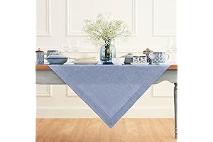 Solino Home Square Blue Linen Table Throw 52 x 52 Inch –...